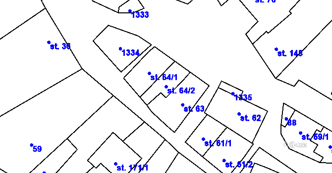 Parcela st. 64/2 v KÚ Vilémovice u Macochy, Katastrální mapa