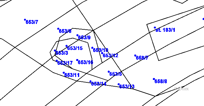 Parcela st. 653/12 v KÚ Vilémovice u Macochy, Katastrální mapa