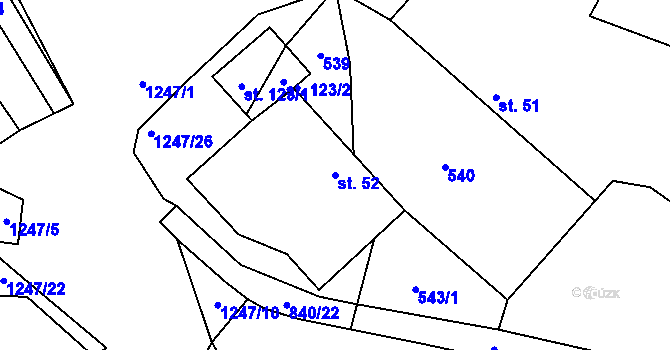 Parcela st. 52 v KÚ Vilice, Katastrální mapa
