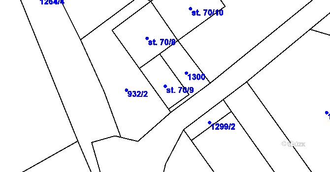 Parcela st. 70/9 v KÚ Vilice, Katastrální mapa