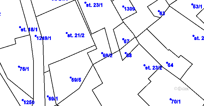 Parcela st. 69/2 v KÚ Vilice, Katastrální mapa