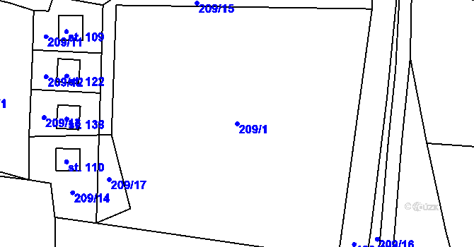 Parcela st. 209/1 v KÚ Vilice, Katastrální mapa