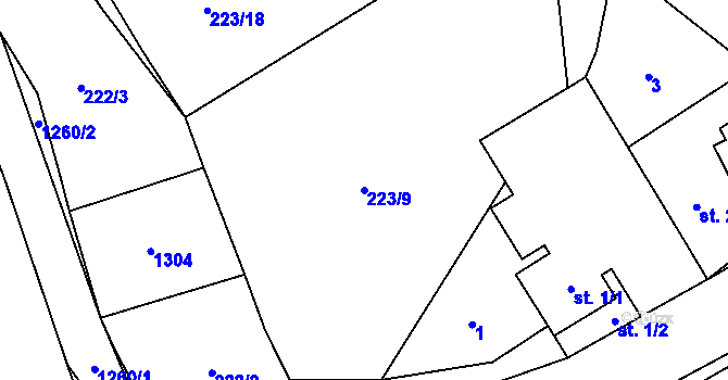 Parcela st. 223/9 v KÚ Vilice, Katastrální mapa