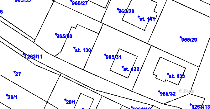 Parcela st. 965/31 v KÚ Vilice, Katastrální mapa