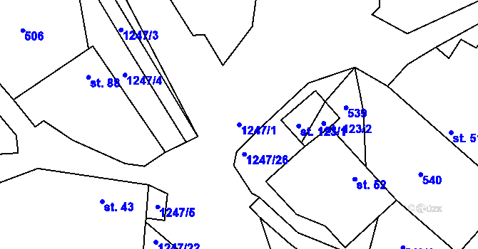 Parcela st. 1247/1 v KÚ Vilice, Katastrální mapa