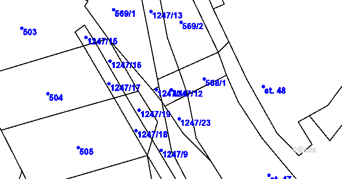 Parcela st. 1247/12 v KÚ Vilice, Katastrální mapa