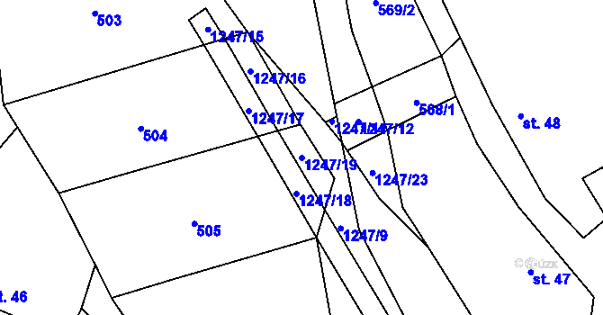 Parcela st. 1247/19 v KÚ Vilice, Katastrální mapa