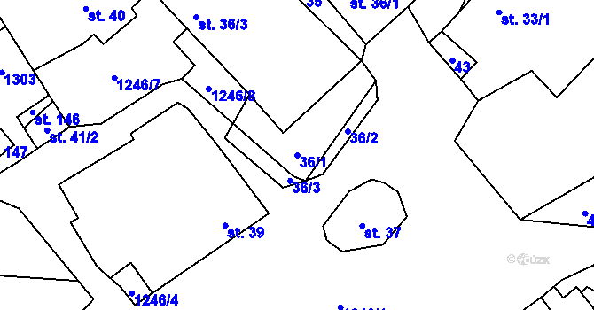 Parcela st. 36/1 v KÚ Vilice, Katastrální mapa