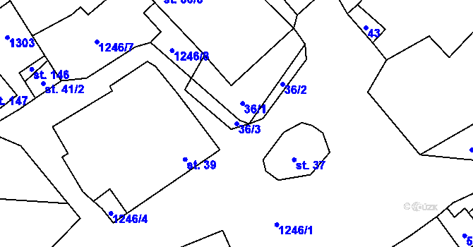 Parcela st. 36/3 v KÚ Vilice, Katastrální mapa