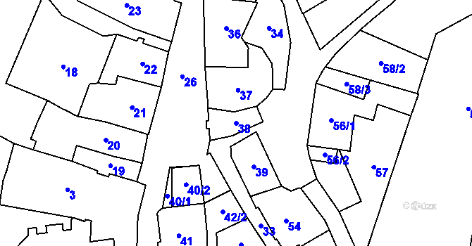 Parcela st. 38 v KÚ Vimperk, Katastrální mapa