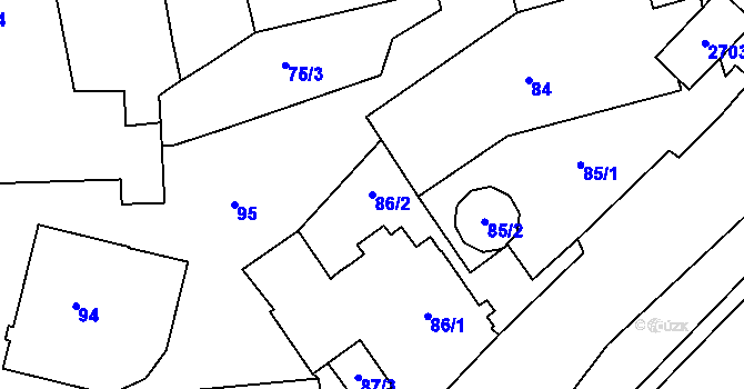 Parcela st. 86/2 v KÚ Vimperk, Katastrální mapa