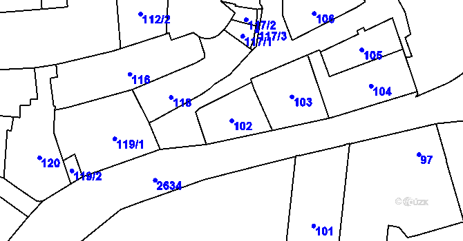 Parcela st. 102 v KÚ Vimperk, Katastrální mapa