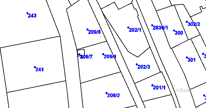 Parcela st. 209/1 v KÚ Vimperk, Katastrální mapa