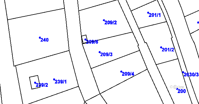 Parcela st. 209/3 v KÚ Vimperk, Katastrální mapa