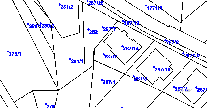 Parcela st. 287/2 v KÚ Vimperk, Katastrální mapa