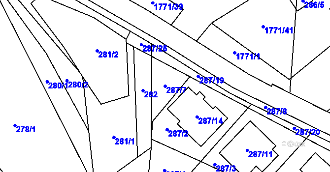 Parcela st. 287/7 v KÚ Vimperk, Katastrální mapa