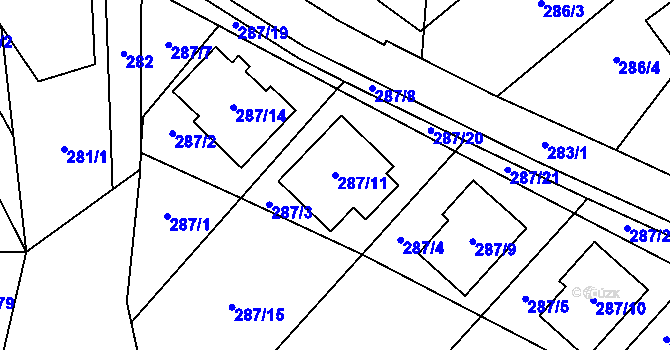 Parcela st. 287/11 v KÚ Vimperk, Katastrální mapa
