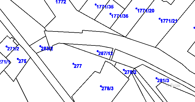 Parcela st. 287/12 v KÚ Vimperk, Katastrální mapa