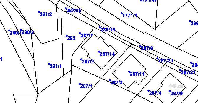 Parcela st. 287/14 v KÚ Vimperk, Katastrální mapa