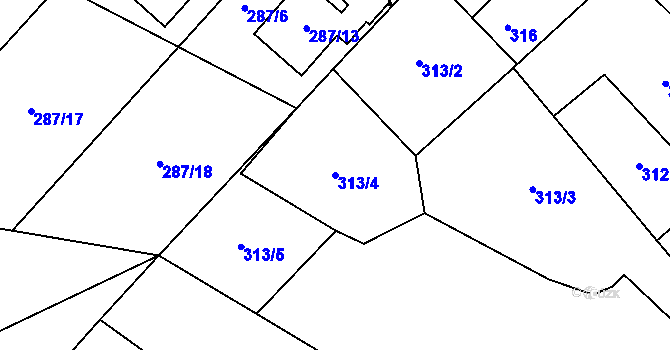 Parcela st. 313/4 v KÚ Vimperk, Katastrální mapa
