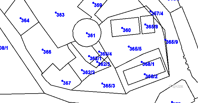 Parcela st. 365/4 v KÚ Vimperk, Katastrální mapa