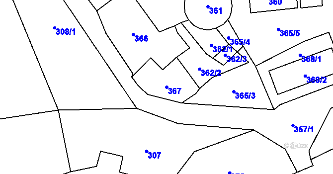 Parcela st. 367 v KÚ Vimperk, Katastrální mapa