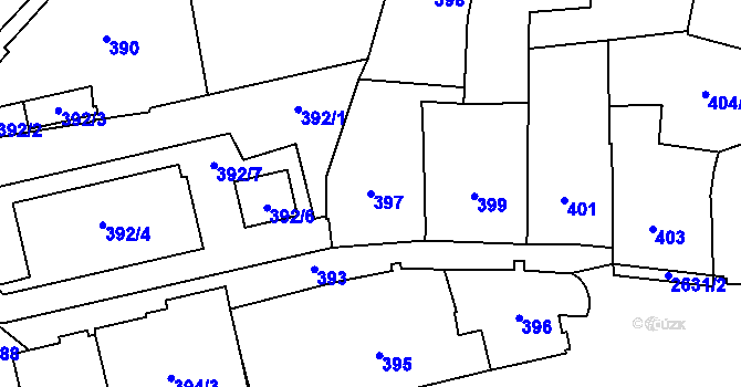 Parcela st. 397 v KÚ Vimperk, Katastrální mapa