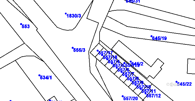 Parcela st. 557/17 v KÚ Vimperk, Katastrální mapa