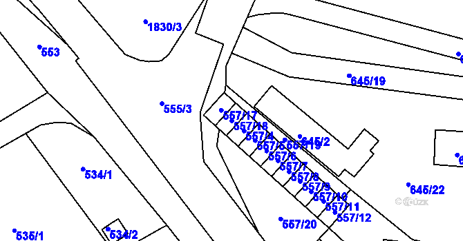 Parcela st. 557/18 v KÚ Vimperk, Katastrální mapa