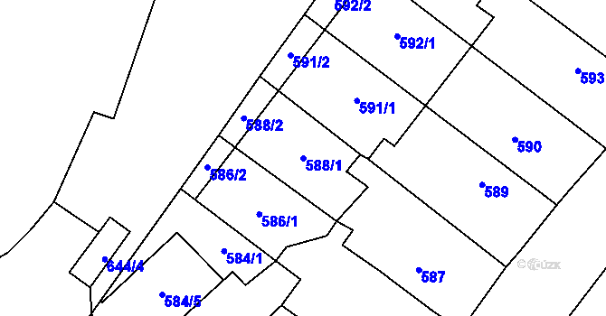 Parcela st. 588/1 v KÚ Vimperk, Katastrální mapa