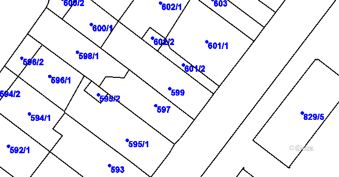 Parcela st. 599 v KÚ Vimperk, Katastrální mapa