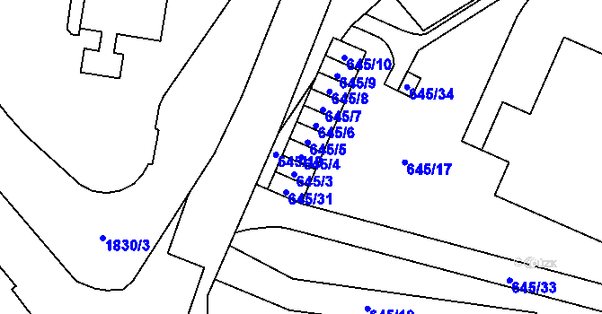 Parcela st. 645/4 v KÚ Vimperk, Katastrální mapa