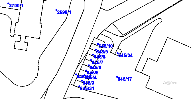 Parcela st. 645/9 v KÚ Vimperk, Katastrální mapa