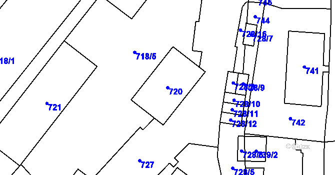 Parcela st. 720 v KÚ Vimperk, Katastrální mapa