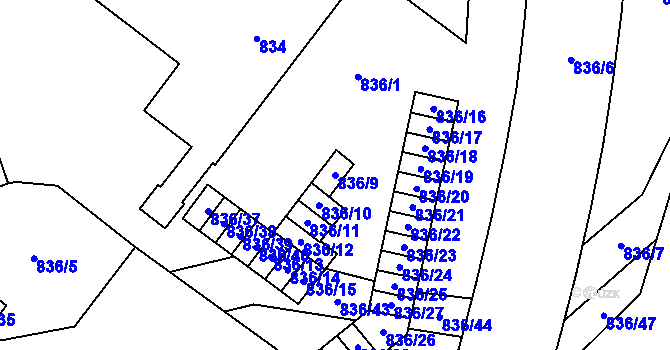 Parcela st. 836/9 v KÚ Vimperk, Katastrální mapa