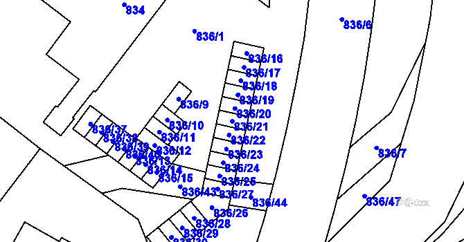 Parcela st. 836/21 v KÚ Vimperk, Katastrální mapa