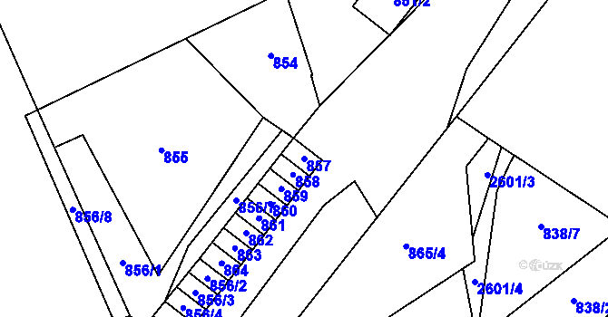 Parcela st. 857 v KÚ Vimperk, Katastrální mapa