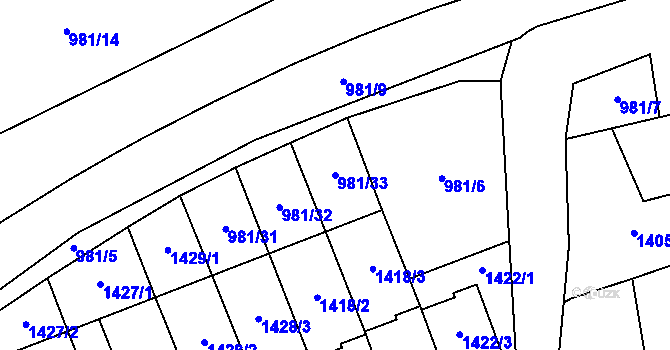Parcela st. 981/33 v KÚ Vimperk, Katastrální mapa