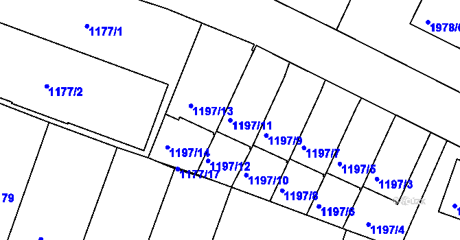 Parcela st. 1197/11 v KÚ Vimperk, Katastrální mapa