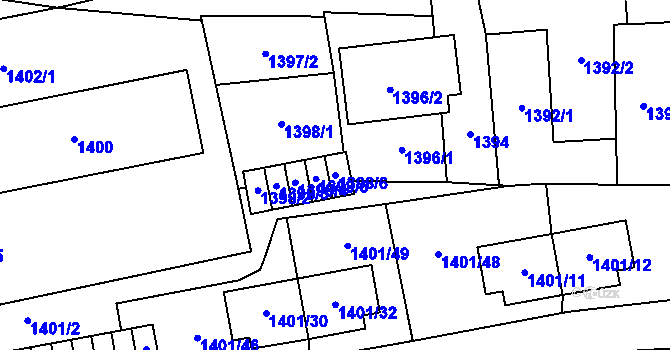 Parcela st. 1398/6 v KÚ Vimperk, Katastrální mapa