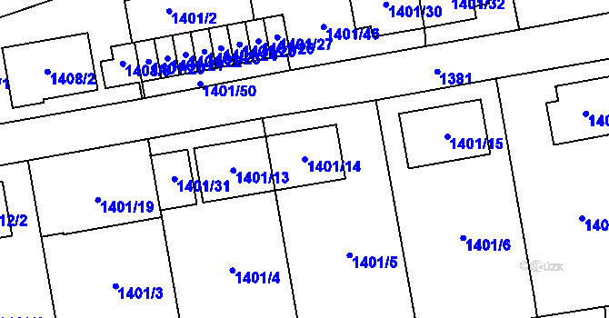 Parcela st. 1401/14 v KÚ Vimperk, Katastrální mapa