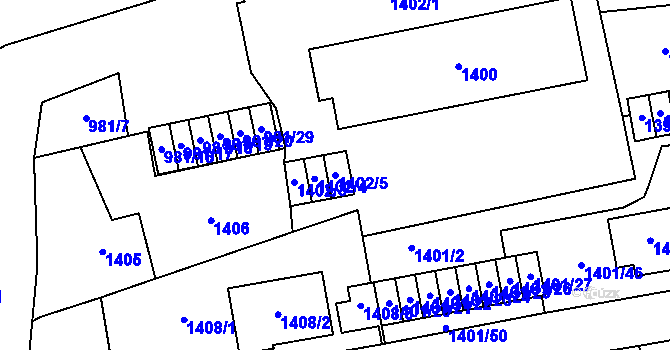Parcela st. 1402/5 v KÚ Vimperk, Katastrální mapa