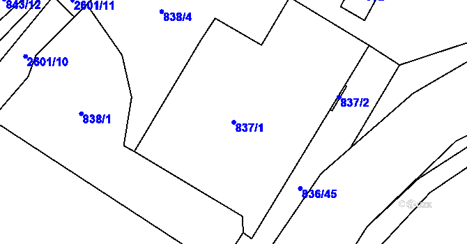 Parcela st. 837/1 v KÚ Vimperk, Katastrální mapa