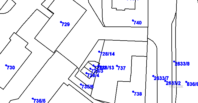 Parcela st. 728/14 v KÚ Vimperk, Katastrální mapa