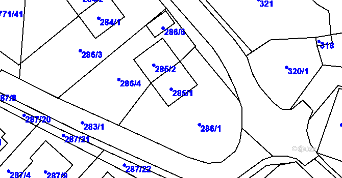 Parcela st. 285/1 v KÚ Vimperk, Katastrální mapa