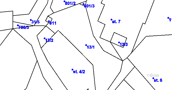 Parcela st. 13/1 v KÚ Výškovice u Vimperka, Katastrální mapa