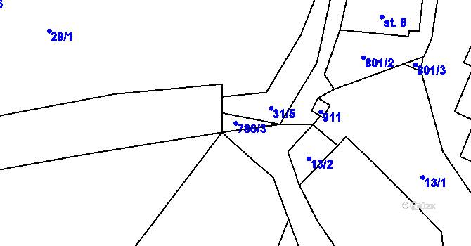 Parcela st. 786/3 v KÚ Výškovice u Vimperka, Katastrální mapa