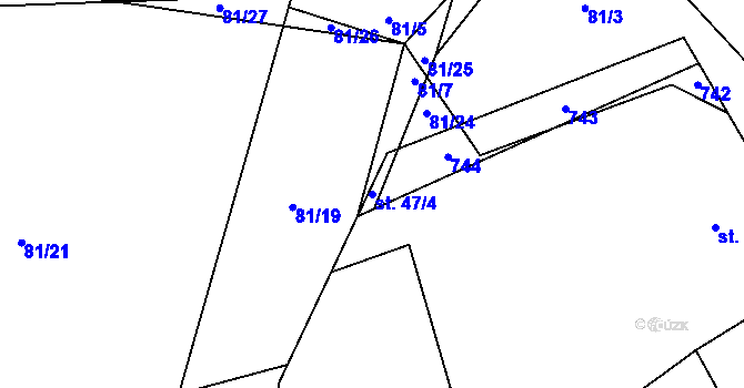 Parcela st. 47/4 v KÚ Vinary u Smidar, Katastrální mapa