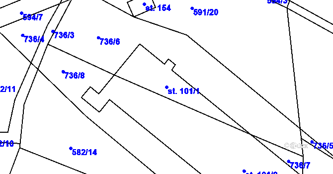 Parcela st. 101/1 v KÚ Vinary u Smidar, Katastrální mapa