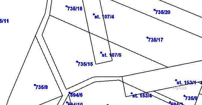 Parcela st. 107/5 v KÚ Vinary u Smidar, Katastrální mapa